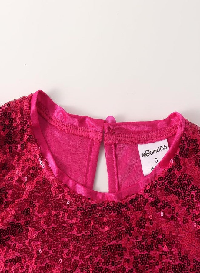 Noomelfish Girls Short Sleeve Sequin Shirts Party Glitter Sparkly Tops Blouse, Hot Pink, Size 11-12 Years - Image 4
